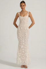 Embellished Appliqué Soft-Scoop Corset Gown In Snow