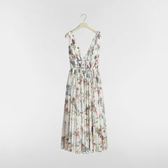 DIOR Dioriviera Mid-Length Flared Dress White Cotton Muslin with Multicolor Dior Arabesque Motif #387259