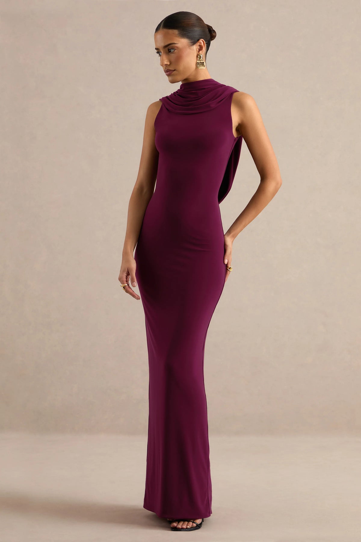 Jolina | Burgundy High-Neck Maxi Dress