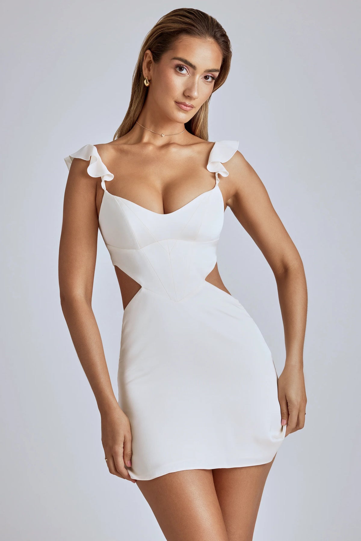 Cut Out Satin Mini Dress In Ivory