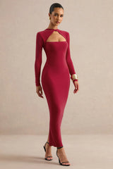 Felicienne | Red High-Neck Maxi Dress With Twisted Cut-Out