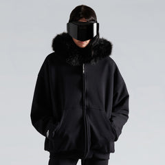 Balenciaga Fluffy Hoodie Washed Black Zipper Hooded Sweatshirt #333184