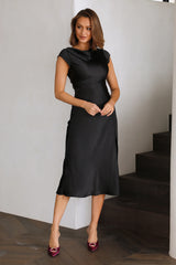 Get In Formation Satin Midi Dress Black