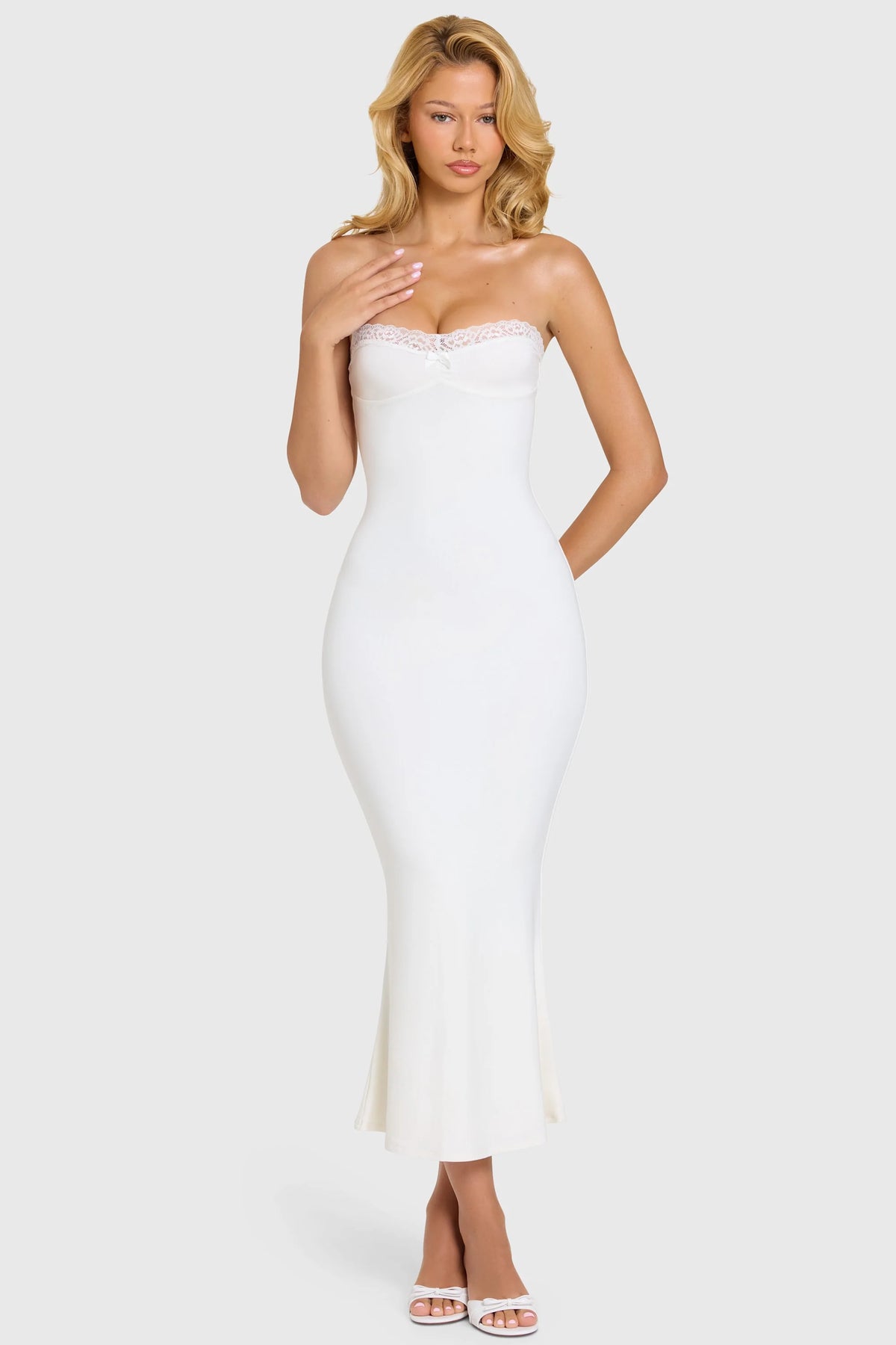 Modal Lace-Trim Midaxi Dress In Coconut