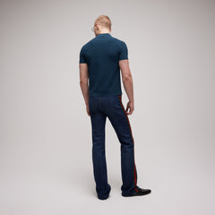GUCCI Technical GG Jacquard Fabric Polo Shirt in Dark Blue #387378