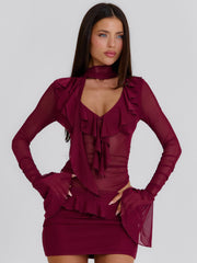 Avaline Mini Dress Burgundy