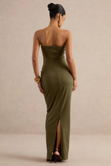Leontine | Olive Bandeau-Neck Maxi Dress With Body Cut-Outs