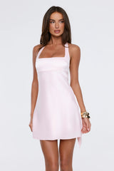 Romance In Rosewater Satin Halter Mini Dress Pink