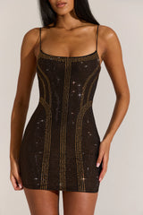 Embellished Scoop-Neck Mini Dress In Bronze