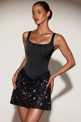 Satin Corset Embellished Skirt Mini Dress In Black Purple