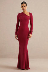 Florabella | Red Asymmetric-Neck Long Sleeve Maxi Dress