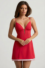 Scalloped Backless A-Line Mini Dress In Scarlet Red