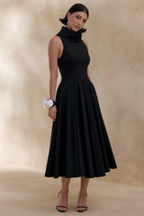 Exclusivity | Black High-Neck Midi Dress
