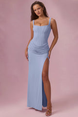 Mesh Draped Bridesmaid Dress In Sky Blue