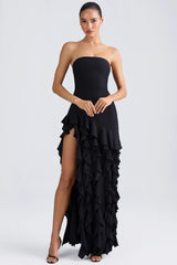 Ruffle-Trim Strapless Gown In Black