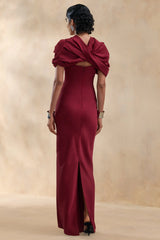 Yoli | Burgundy Satin Maxi Dress With Removable Twist-Cape