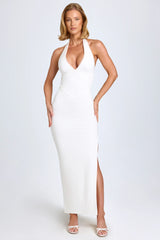 Modal Lace-Trim Halterneck Maxi Dress In White