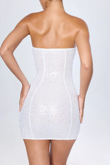 Embellished Bandeau Mini Dress In White
