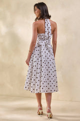 Franceline | Cream & Brown Polka-Dot Halter-Neck Midi-Dress