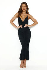 Exotic Entrance Halter Mesh Midi Dress Black