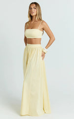Tegan Two Piece Set - Straight Neck Micro Crop Top and A Line Maxi Skirt Set in Butter Yellow