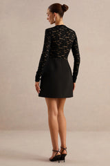 Mysteria | Black High-Neck Lace Mini Dress With Pocket-Details
