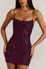 Embellished Scoop-Neck Mini Dress In Fuchsia Pink