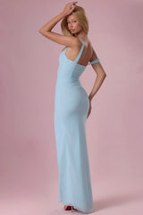 Mesh Draped Corset Gown In Light Blue