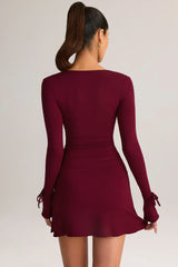 Modal Long-Sleeve Mini Dress In Wine