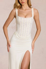 Lace Corset Maxi Dress In Pearl