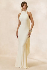 Cordy | Cream High-Neck Maxi Dress With Cape