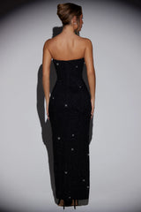 Embellished Bandeau Cowl Neck Maxi Dress In Black