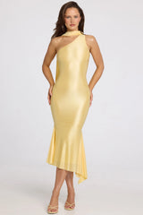 Asymmetric Scarf-Detail Midaxi Dress In Butter Yellow