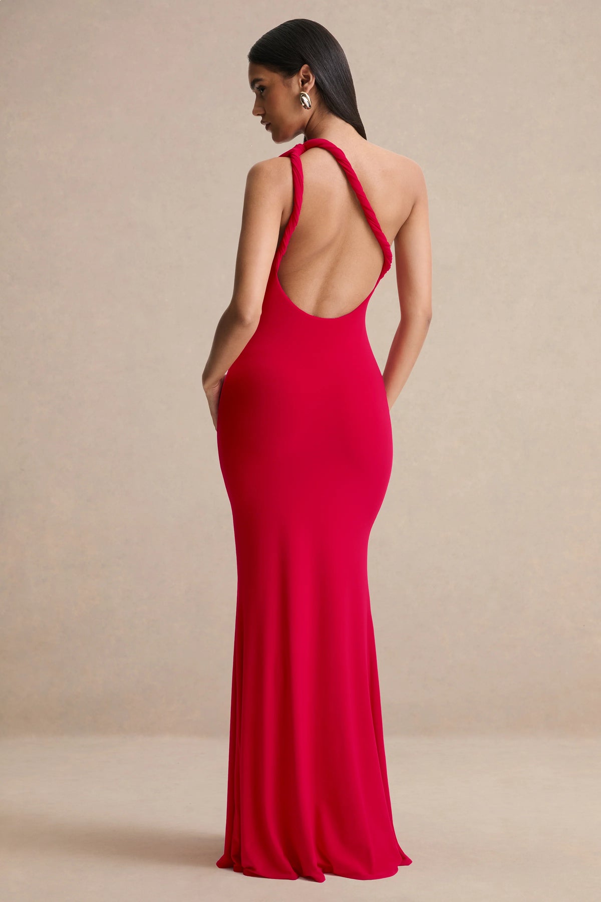 Ottilie | Red Asymmetric-Neck Maxi Dress