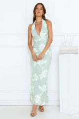 Lime Light Mesh Halter Maxi Dress Sage