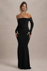 Amaia | Black Bardot Long-Sleeve Maxi Dress