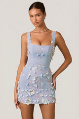 Embellished Appliqué Corset Mini Dress In Sky Blue