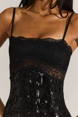Embellished Lace-Trim Midi Dress In Black