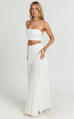 Rowan Two Piece Set - Square Neck Crop Top and High Waist Pleated Skirt Set in Ivory