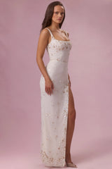 Embellished Corset Maxi Dress In Pearl