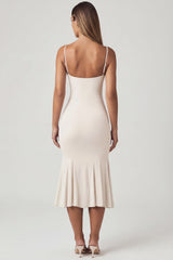 V-Neck Godet  Midaxi Dress In Ivory
