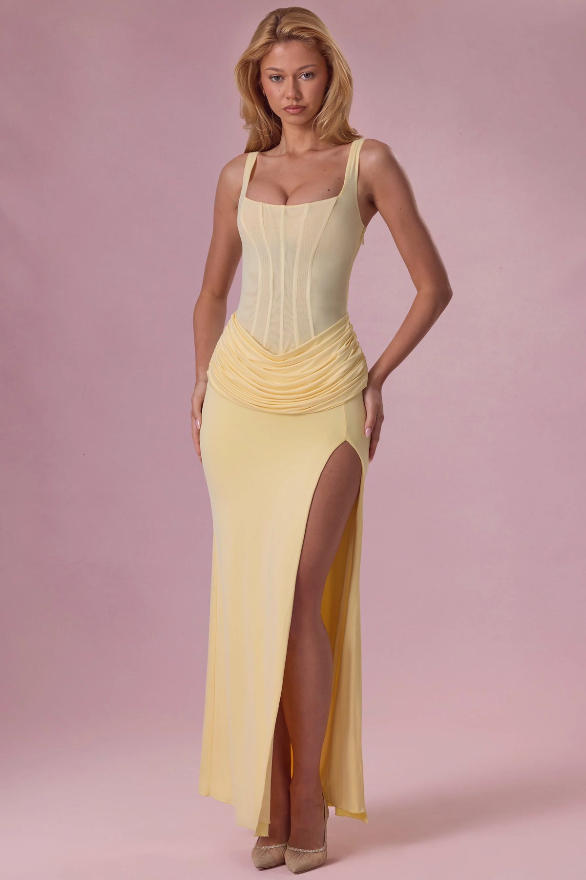 Mesh Draped Bridesmaid Dress In Butter