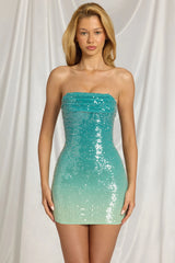 Bandeau Mini Dress In Blue Ombre
