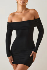 Modal Off-Shoulder Mini Dress In Black