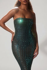 Embellished Strapless Gown In Emerald Green