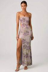 Embellished Cut-Out Fishtail Maxi Dress In Lilac