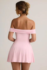 Modal Off-Shoulder A-Line Mini Dress In Baby Pink