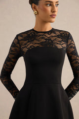 Aerin | Black High-Neck Mini Dress With Lace Sleeves