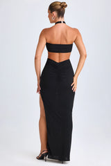 Hardware Detail Cut-Out Halterneck Maxi Dress In Black