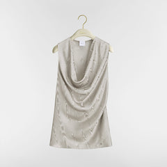 DIOR Draped Top Gray Asymmetric Mid-Length Skirt Moiré-Effect Silk Jacquard #386392